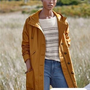Garnet Hill Coated-Linen Hooded Utility Coastal Rain‎ Jacket Coat Womens 16 Rust